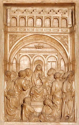 The Holy Spirit descends on Mary and the apostles. (Acts 2, 1-4)